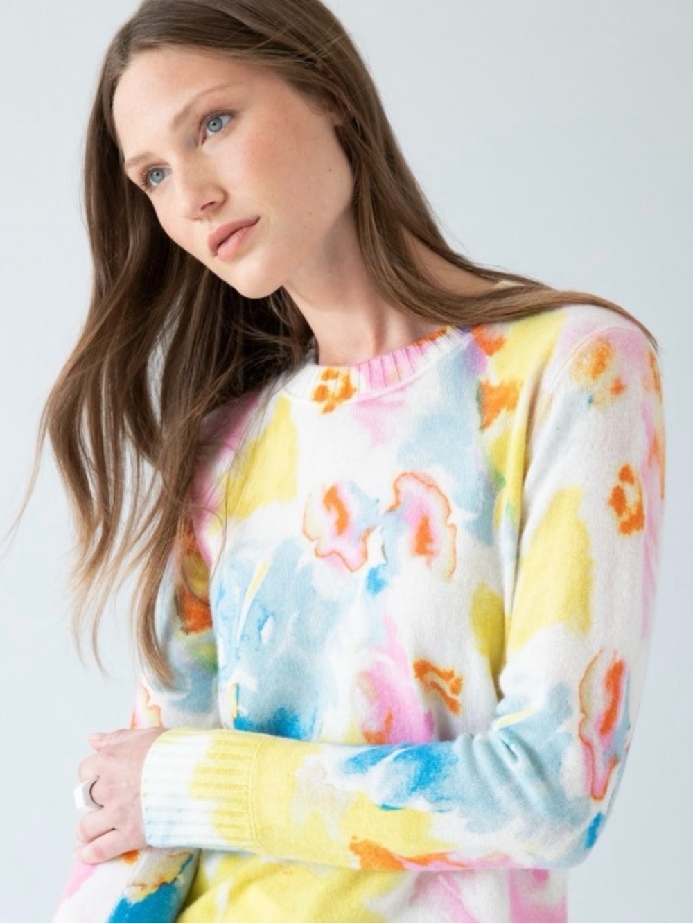 Kinross Cashmere Crew Neck Sweater in Multi Size Small